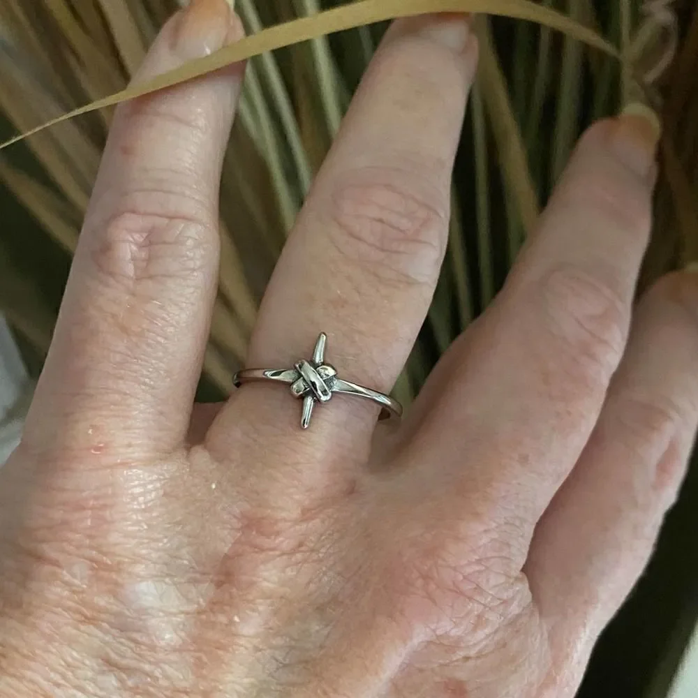 Stainless Steel Oxidized Cross Minimalist Faith Ring Size 6,9